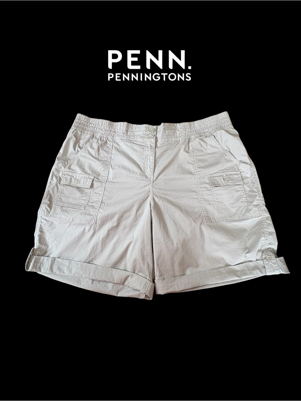 NEW, Penningtons Plus Size 26W, Sage Green Cargo Shorts Curvy Fit Stretch Cotton